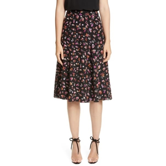 NWT Altuzarra Floral Print 100% Silk Midi Skirt in Black Multi Mini Floral US 2 - Picture 1 of 4